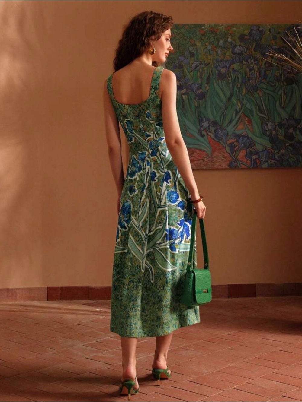 MOTF Green Floral Midi Dress with Blue Blooms - Picture 2 of 2
